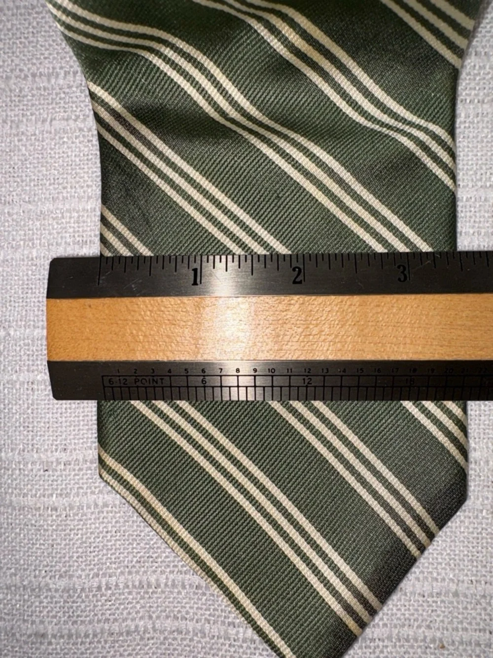 Brooks Brothers Silk Tie Green Cream Striped Repp USA Woven England OS EUC